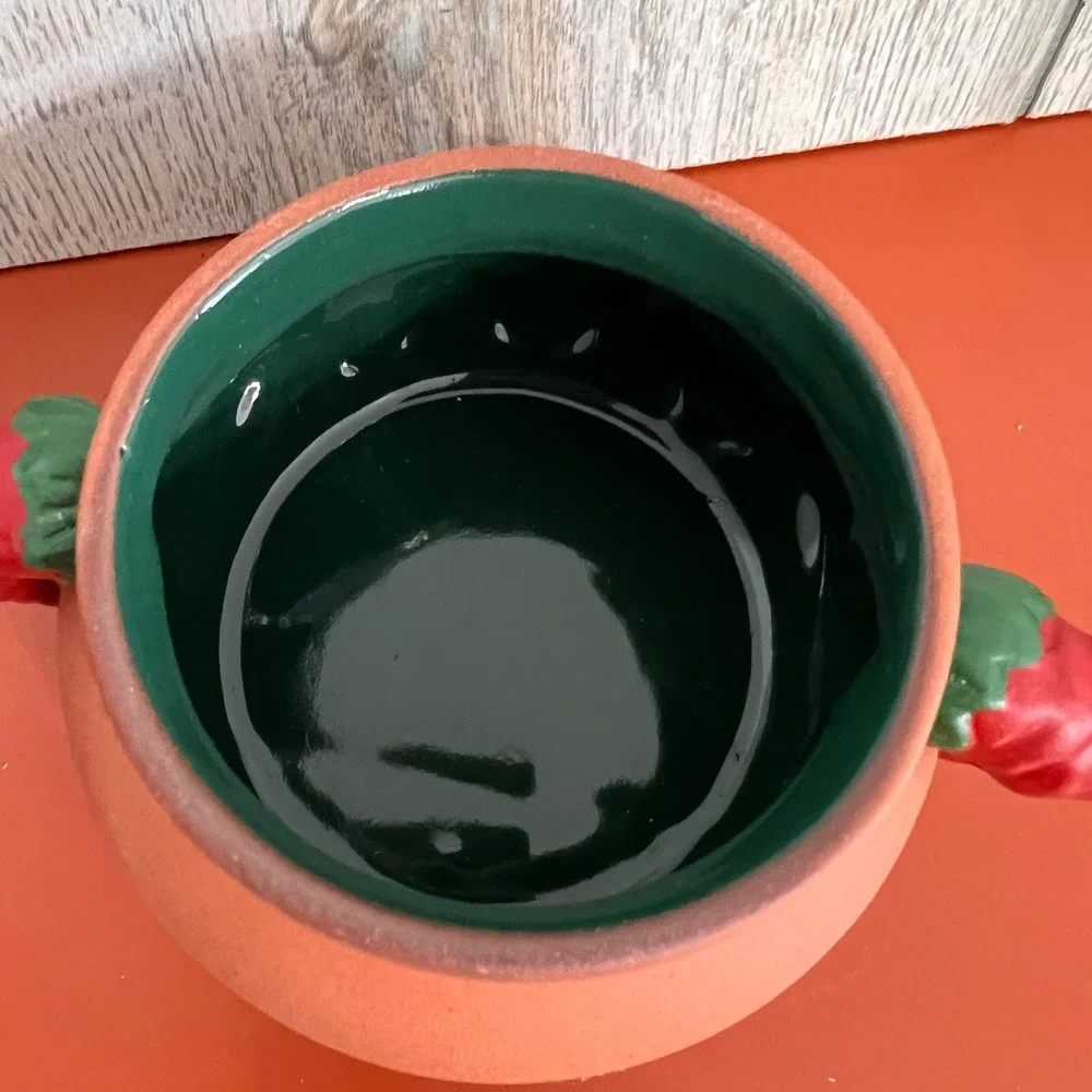 Chili Pepper Terra‎ Cotta Salsa Pot Bowl Southwestern Serving Dish Red Green